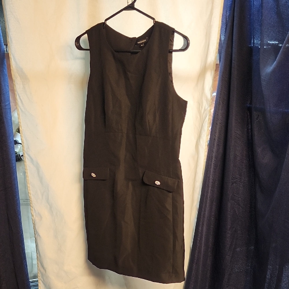 Tara Jarmon Black Sheath Mini Dress V-Neck Sleeveless